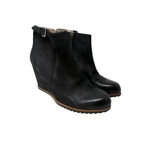 Biala Wedge Ankle Boots Womens Size 41 US 9.5 Black Leather Buckle Detail